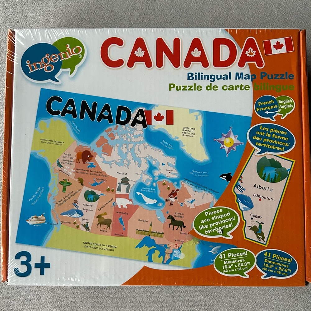 Map of Canada Puzzle ~ 41 Pieces ~ Bilingual French English ~ Brand New!
